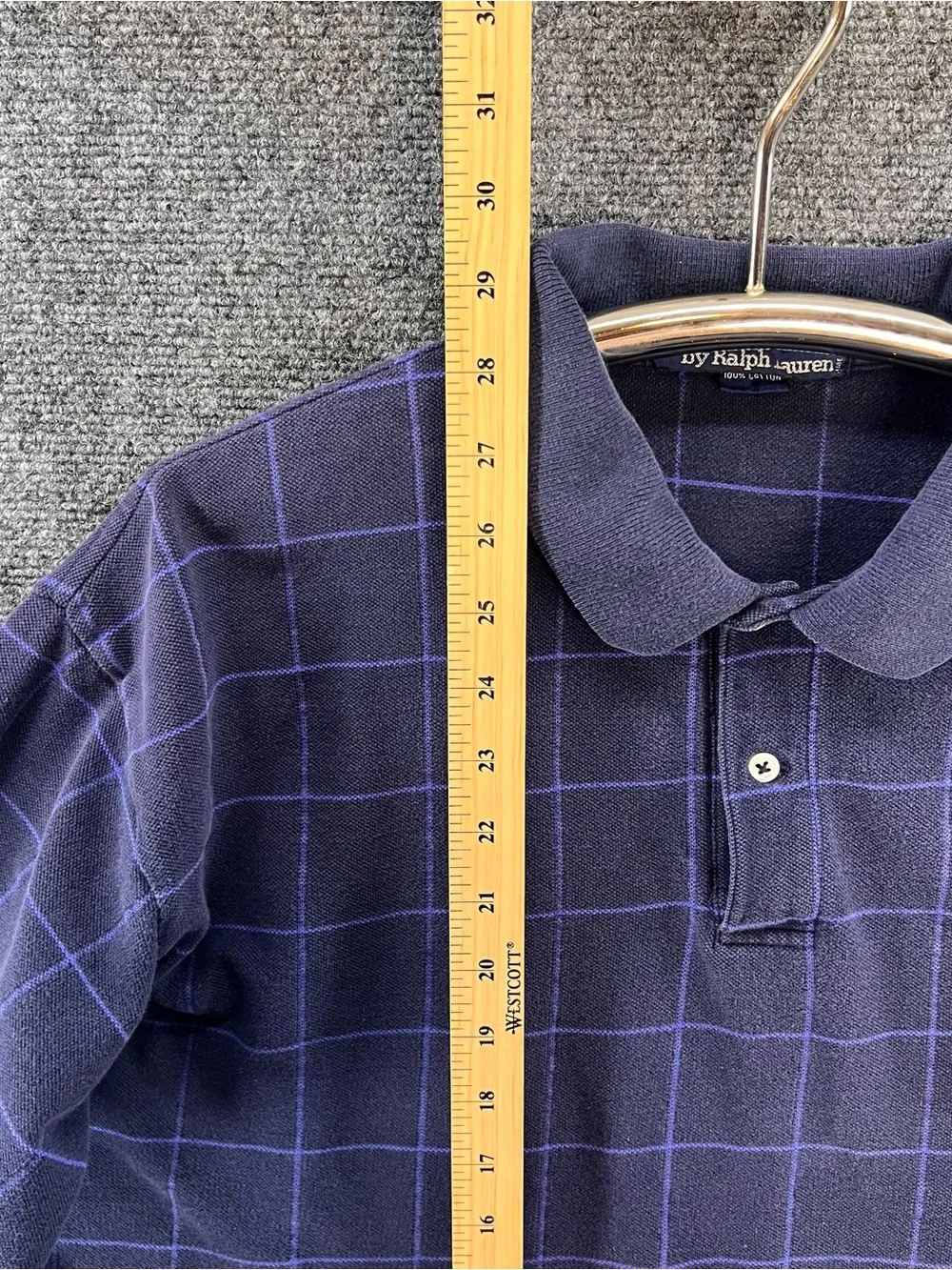 Vintage Polo Ralph Lauren 1/4 Button Polo Shirt Size Large Blue Windowpane Check